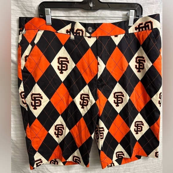 LOUDMOUTH Golf Shorts San Francisco Giants MLB Mens Orange Diamond Baseball 38 - Picture 1 of 8